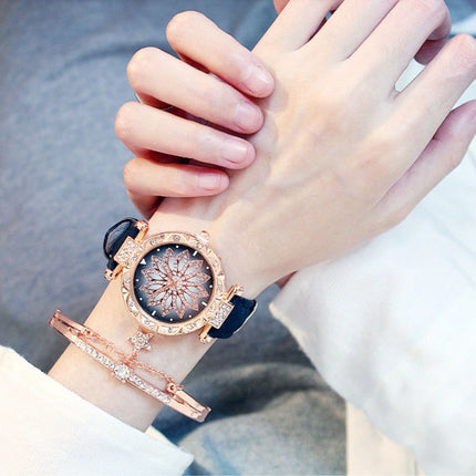 Starry Sky Horloge Dames - Luxe Anoloog Kwarts Uurwerk voor Vrouwen Zwart