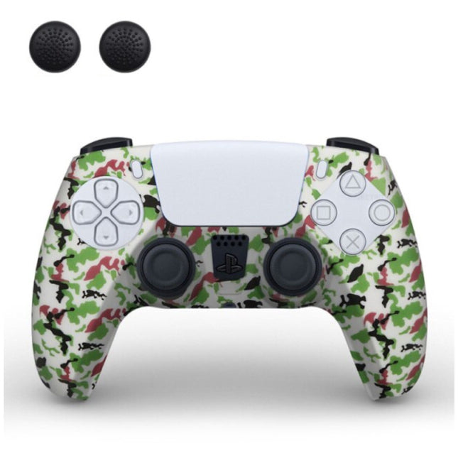 Antislip Hoes / Skin voor PlayStation 5 Controller met Joystick Caps - Rubber Grip Cover PS5 - Camo