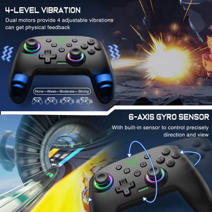 Q218 RGB Gaming Controller voor Nintendo Switch / PC - Draadloze Bluetooth Gamepad - Zwart