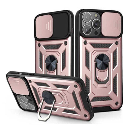 iPhone 13 Pro - Armor Hoesje met Kickstand en Camera Bescherming - Pop Grip Cover Case Roze