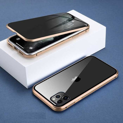 iPhone X Magnetisch Privacy Hoesje met Tempered Glass - 360° Full Body Cover Hoesje + Screenprotector Goud