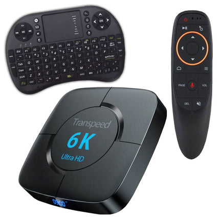 Transpeed 6K Ultra HD TV Box Mediaspeler Android Kodi - 4GB RAM - 64GB Opslagruimte + Draadloos Toetsenbord