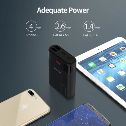 Ares 10.000mAh Powerbank met 4 Poorten - LED Display Externe Noodaccu Batterij Oplader Charger Zwart