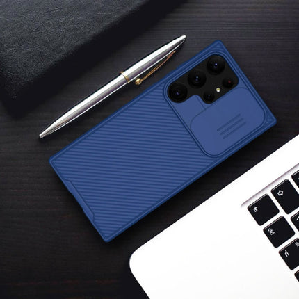 Samsung Galaxy S23 CamShield Hoesje met Camera Slide - Shockproof Case Cover Blauw