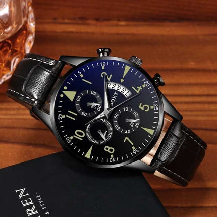 Stijlvol Luxe Horloge voor Heren - Lichtgevend Kwarts Uurwerk Leren Band met Kalender Bruin Goud