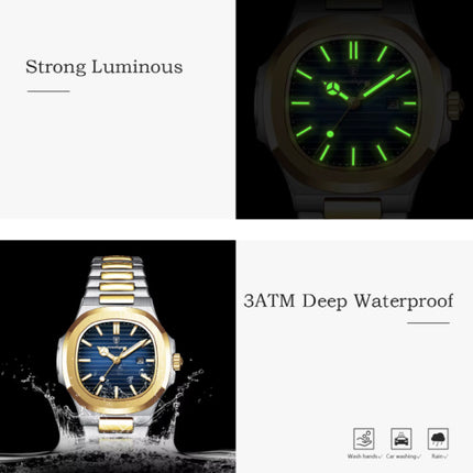 Luxe Vierkant Kwarts Horloge - 3 ATM Waterdicht Lichtgevend Heren Dames Unisex Roestvrij Staal - Zilver Wit