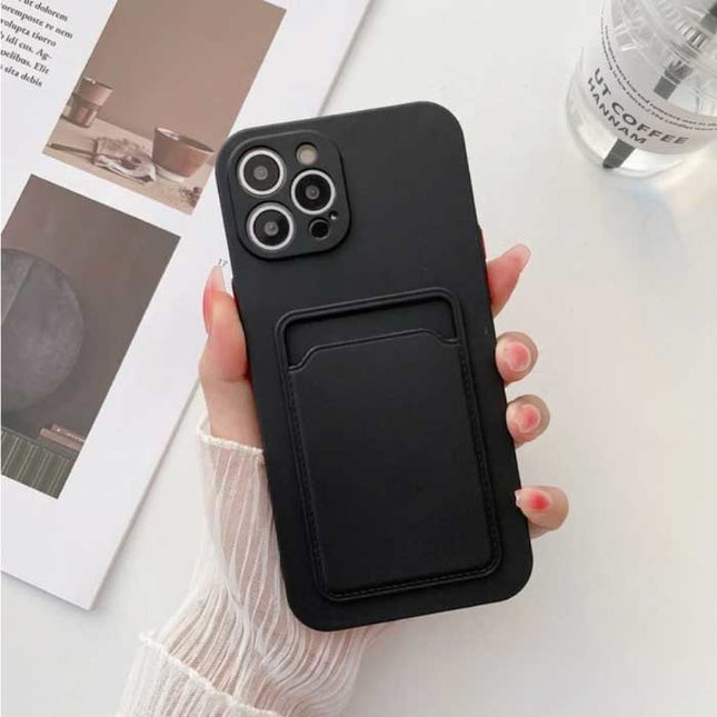 iPhone 12 Pro Kaarthouder - Wallet Card Slot Cover Hoesje Zwart