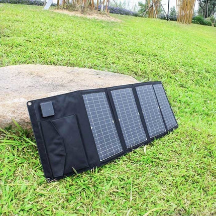 Solar Oplader met 4 Zonnepanelen 28W -3 Oplaadpoorten - Monokristallijn  - Draagbare Zonne-energie Batterij Lader Zwart