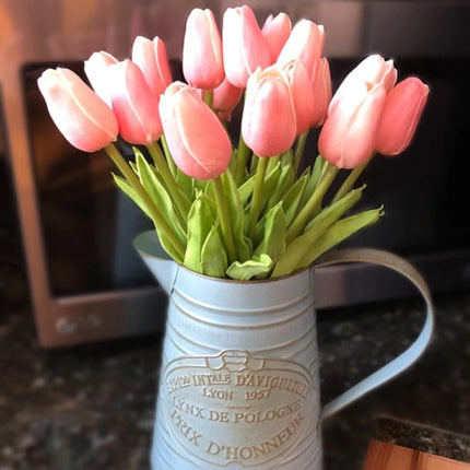 Kunst Boeket - Tulpen Zijden Bloemen Tulp Luxe Boeketten Decor Ornament Roze