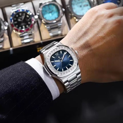 Luxe Vierkant Kwarts Horloge - 3 ATM Waterdicht Lichtgevend Herenhorloge Roestvrij Staal - Rose Gold Zwart