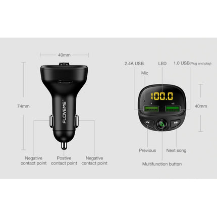 Dual USB Autolader Bluetooth Transmitter Handsfree Oplader FM Radio Kit Met SD-Kaart Slot Zwart