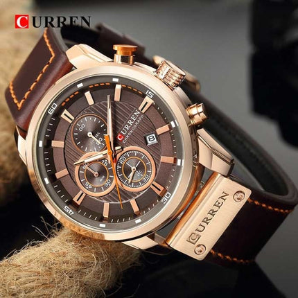 Luxe Horloge voor Heren met Leren Band - Kwarts Sport Chronograaf Polshorloge Zilver Blauw