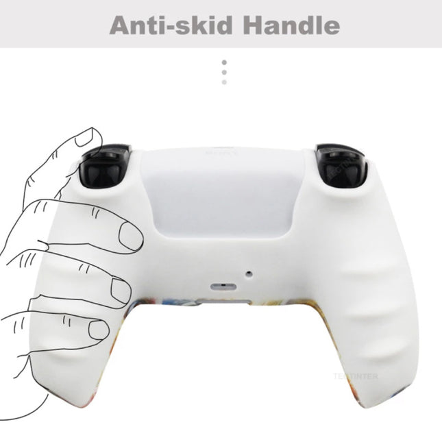 Antislip Hoes / Skin voor PlayStation 5 Controller met Joystick Caps - Rubber Grip Cover PS5 - Blauw Camo