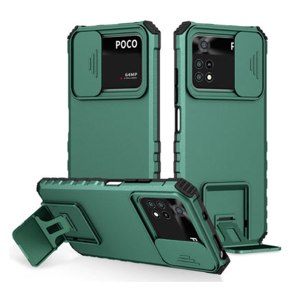 Xiaomi Poco X4 Pro (5G) - Kickstand Hoesje met Camera Slide - Cover Case Donkergroen