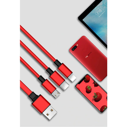 3 in 1 Intrekbare Oplaadkabel - iPhone Lightning / USB-C / Micro-USB - 1.2 Meter Oplader Spiral Data Kabel Goud-Transparant