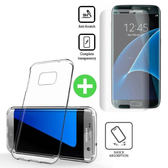 Samsung Galaxy S7 Edge Transparant TPU Hoesje + Screen Protector Tempered Glass