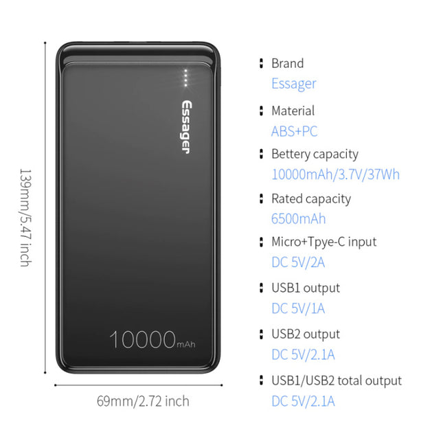 10.000mAh Externe Powerbank Noodaccu Oplader Charger Batterij