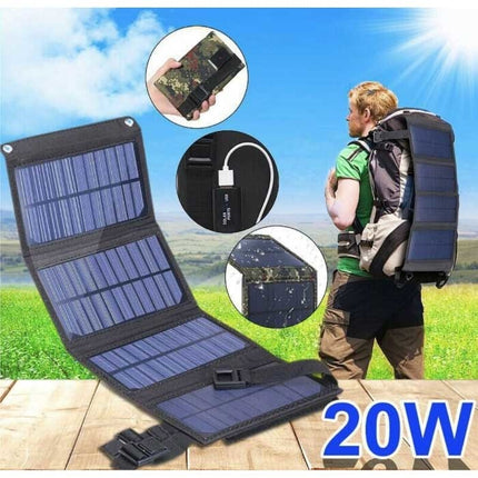 Solar Oplader met 4 Zonnepanelen 20W - Draagbaar Flexibele Zonne-energie Batterij Lader Zon Zwart