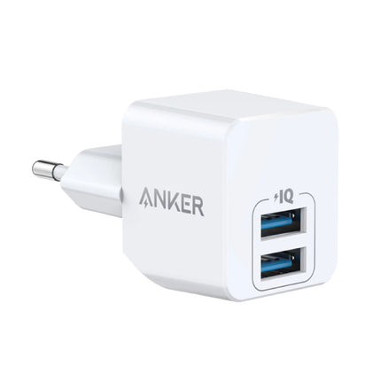 Powerport Mini 2-Port USB Stekkerlader - 12W/2.4A PowerIQ Wallcharger AC Thuislader Adapter Muur Oplader Wit