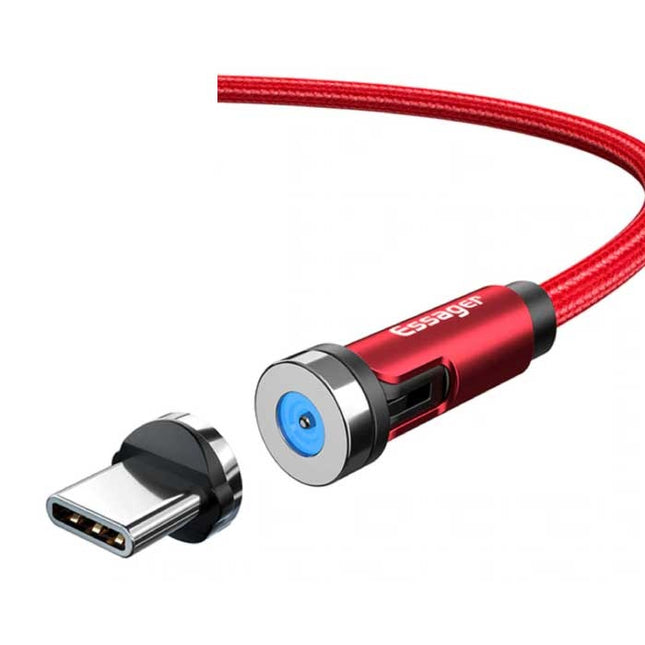 USB-C Magnetische Oplaadkabel 2 Meter met 540° Roterende Plug - 2.4A Fast Charging Gevlochten Nylon Oplader Data Kabel Rood