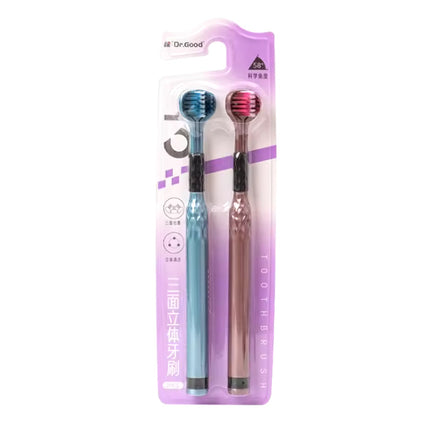 2-Pack Tandenborstel Set 3-Zijdig - Ideaal Hoekontwerp - Verhoogde Tongcoatingborstel - Blauw Roze