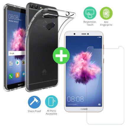 Huawei P Smart Transparant TPU Hoesje + Screen Protector Tempered Glass