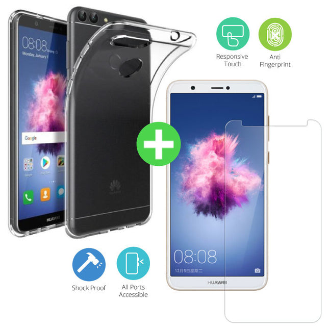 Huawei P Smart Transparant TPU Hoesje + Screen Protector Tempered Glass