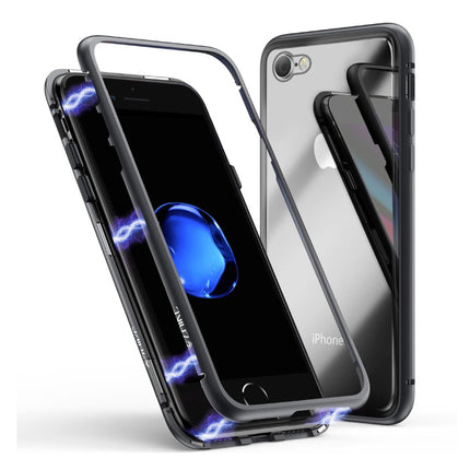 iPhone 7 Magnetisch 360° Hoesje met Tempered Glass - Full Body Cover Hoesje + Screenprotector Zwart