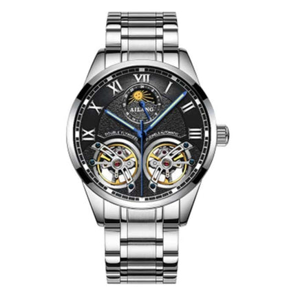 Vintage Horloge voor Heren - Roestvrij Staal Bandje Kwarts Polshorloge Dubbel Vliegwiel Zilver