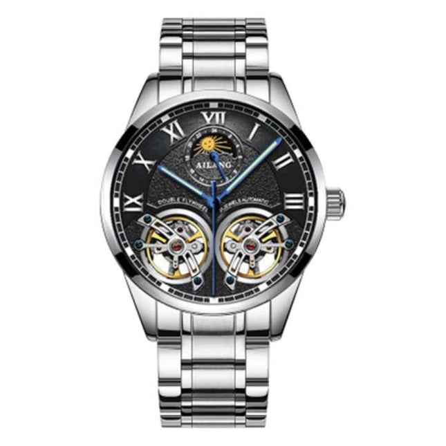 Vintage Horloge voor Heren - Roestvrij Staal Bandje Kwarts Polshorloge Dubbel Vliegwiel Zilver
