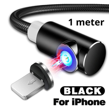 USB 2.0 - iPhone Lightning Magnetische Oplaadkabel 1 Meter Gevlochten Nylon Oplader Data Kabel Data Zwart