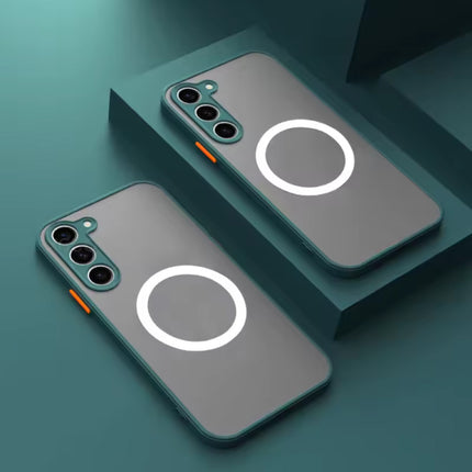 Matte Magnetisch Hoesje voor Samsung Galaxy S24 - Draadloos Opladen Cover - Donkergroen