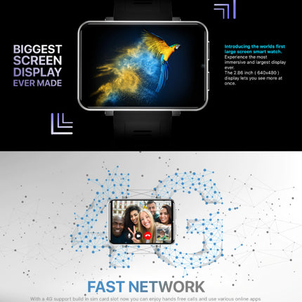 LEM T Smartwatch Breed Display - 2.86 Inch Scherm - 1GB - 16GB - Smartband Fitness Tracker Sport Activity Horloge iOS Android Zwart