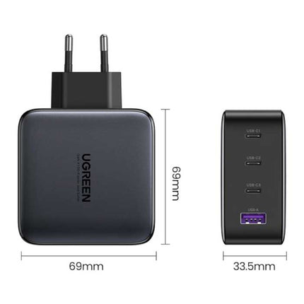 100W Stekkerlader en Oplaadkabel - Quad Port PD / Quick Charge 3.0 - GaN Power Delivery USB Fast Charge - Oplader Muur Wallcharger AC Thuislader Adapter Zwart