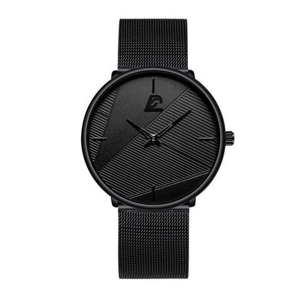 Minimalistisch Horloge voor Heren - Modieus Ultradun Zakelijk Kwarts Uurwerk Zwart Mesh Bandje