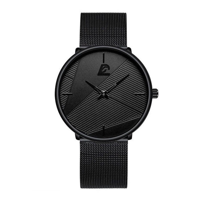 Minimalistisch Horloge voor Heren - Modieus Ultradun Zakelijk Kwarts Uurwerk Zwart Mesh Bandje