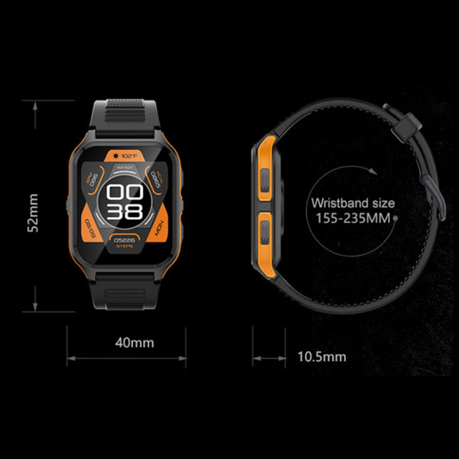 P73 Smartwatch - Siliconen Bandje - 1.9" Militaire  Sport Activity Tracker Horloge - Zwart Grijs Oranje