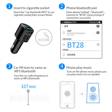 3.6A Dual USB Autolader met Bluetooth Transmitter - Handsfree Oplader FM Radio Kit Met SD-Kaart Slot Zwart