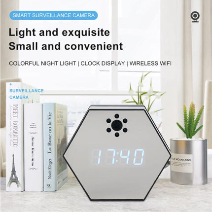 RGB Hexagon Klok met 1080p Camera en WiFi - Binnenbeveiliging Infrarood Nachtzicht