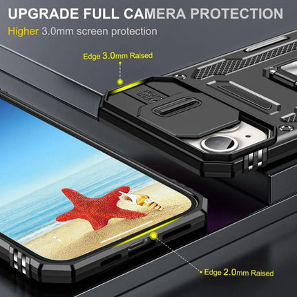 iPhone 15 Pro - Armor Hoesje met Kickstand en Camera Slide - Magneet Grip Cover Case Zwart 