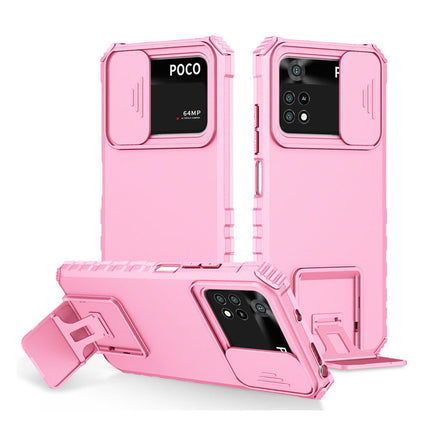 Xiaomi Poco M3 Pro - Kickstand Hoesje met Camera Slide - Cover Case Roze