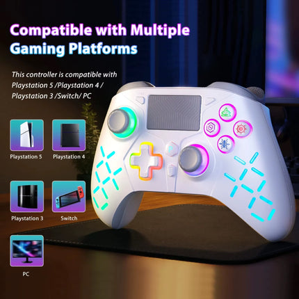 RGB Gaming Controller voor PS5 / PS4 / PC - Draadloze Gamepad met Vibratie - Zwart