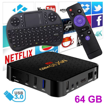 MX10 Pro 6K TV Box Mediaspeler Android 9.0 Kodi - 4GB RAM - 64GB Opslagruimte + Draadloos Toetsenbord