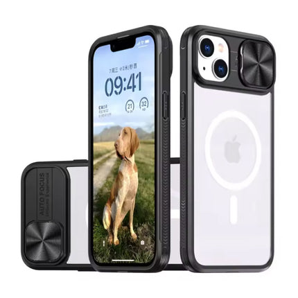Draadloos Opladen Hoesje voor iPhone 14 Plus - met Camera Slide  -  Bumper Cover voor Magsafe - Zwart