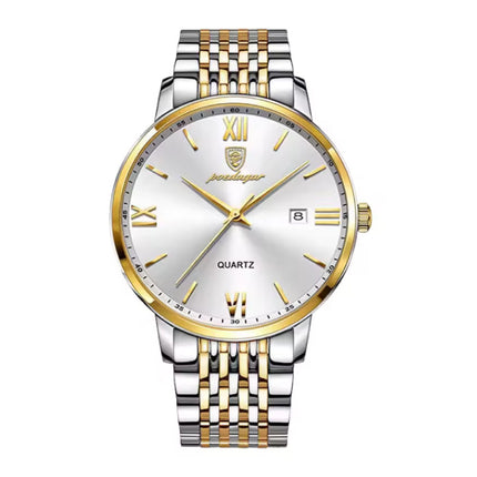 Luxe Sport Kwarts Horloge - 3 Bar Waterdicht Lichtgevend Herenhorloge Roestvrij Staal - Goud Wit
