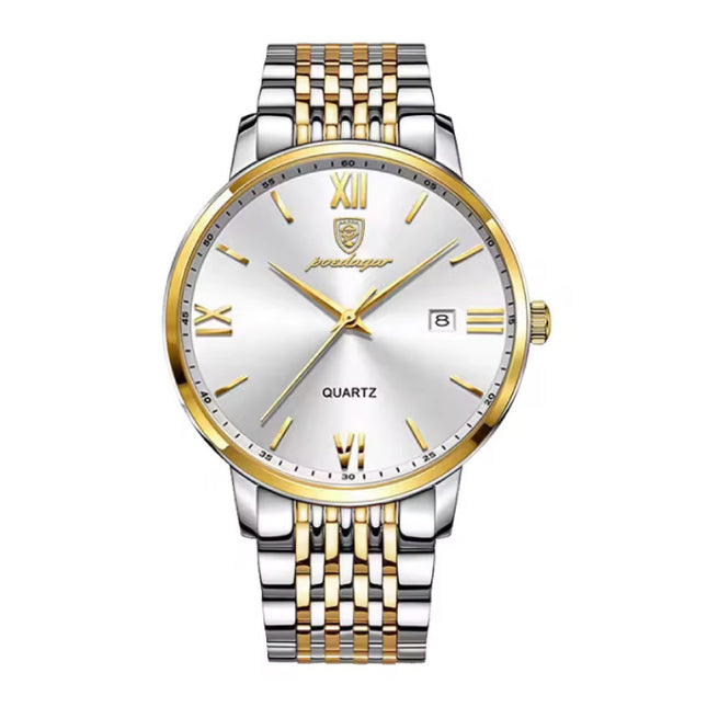 Luxe Sport Kwarts Horloge - 3 Bar Waterdicht Lichtgevend Herenhorloge Roestvrij Staal - Goud Wit