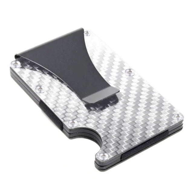 Aluminium Carbon Fiber Wallet - Portemonnee Portefeuille Pasjeshouder Krediet Kaart Geld Clip - Zilver
