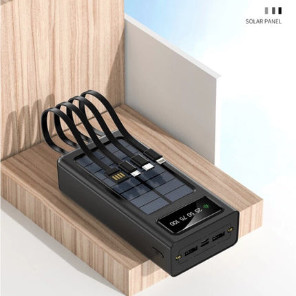 100.000mAh Solar Powerbank met 2 Uitvoer/2 Invoer Poorten - 4 Types Oplaadkabel - Ingebouwde Zaklamp - Externe Noodaccu Batterij Oplader Charger Zon Zwart