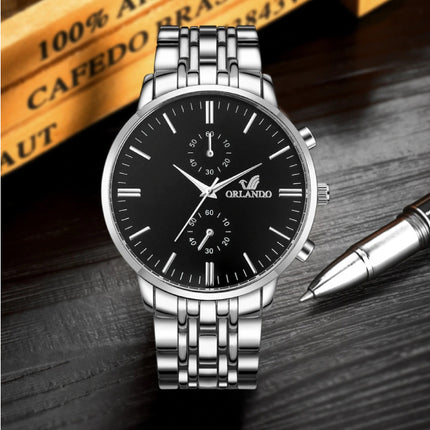 Staal Horloge voor Heren - Leren Bandje Anoloog Luxe Uurwerk voor Mannen Kwarts