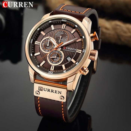 Luxe Horloge voor Heren met Leren Band - Kwarts Sport Chronograaf Polshorloge Zilver Blauw